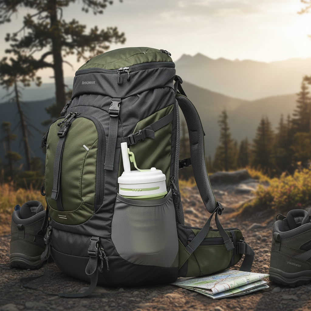 Collapsible mug in backpack showing portability
