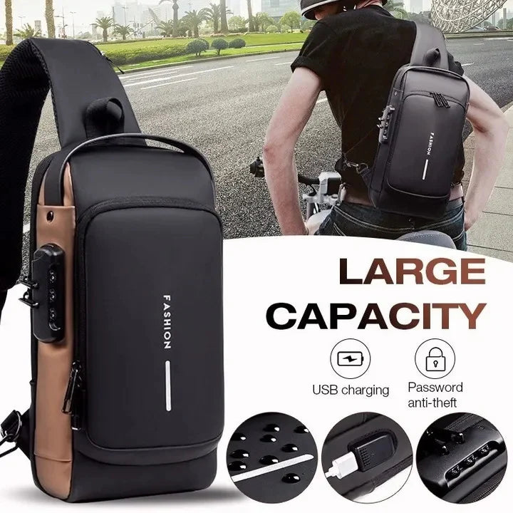 Anti-theft Cross Body Sling Bag – USB Charging Port, Password Lock & High-Capacity Design