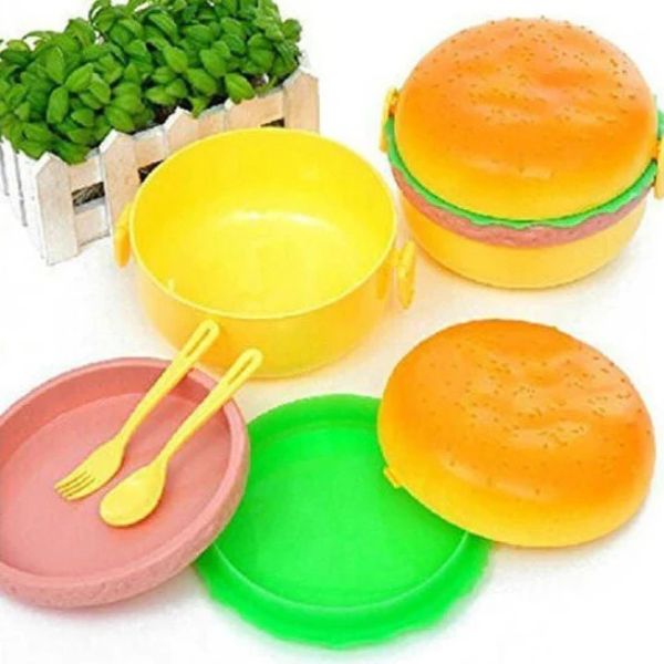 3-Tier Burger-Style Kids Lunch Box | Fun Stackable Food Container for School & Travel
