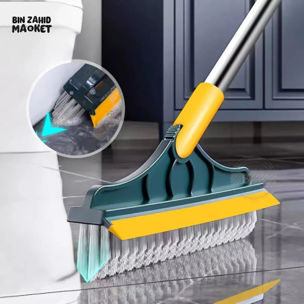 2-in-1 Viper Mop & Brush – Triangular Head Scrubbing Mop with Soft Scraper & Dense Bristles (112cm)