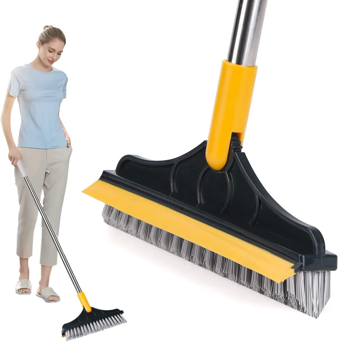 2-in-1 Viper Mop & Brush – Triangular Head Scrubbing Mop with Soft Scraper & Dense Bristles (112cm)
