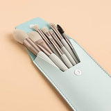 8 Pcs Leather Makeup Brush Set – Soft Bristles with Travel-Friendly Leather Pouch