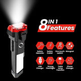 Multifunction Rechargeable LED Flashlight – Car Emergency Tool with Window Breaker, Seatbelt Cutter & Power Bank