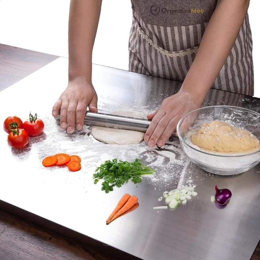 16"*11" Double Sided Stainless Steel/Wheat Straw Cutting Board, Separate Surfaces for Meat & Veggies, Large Non Toxic Chopping Board for Kitchen,Dishwasher Safe, Scratch Resistant Mesh Design