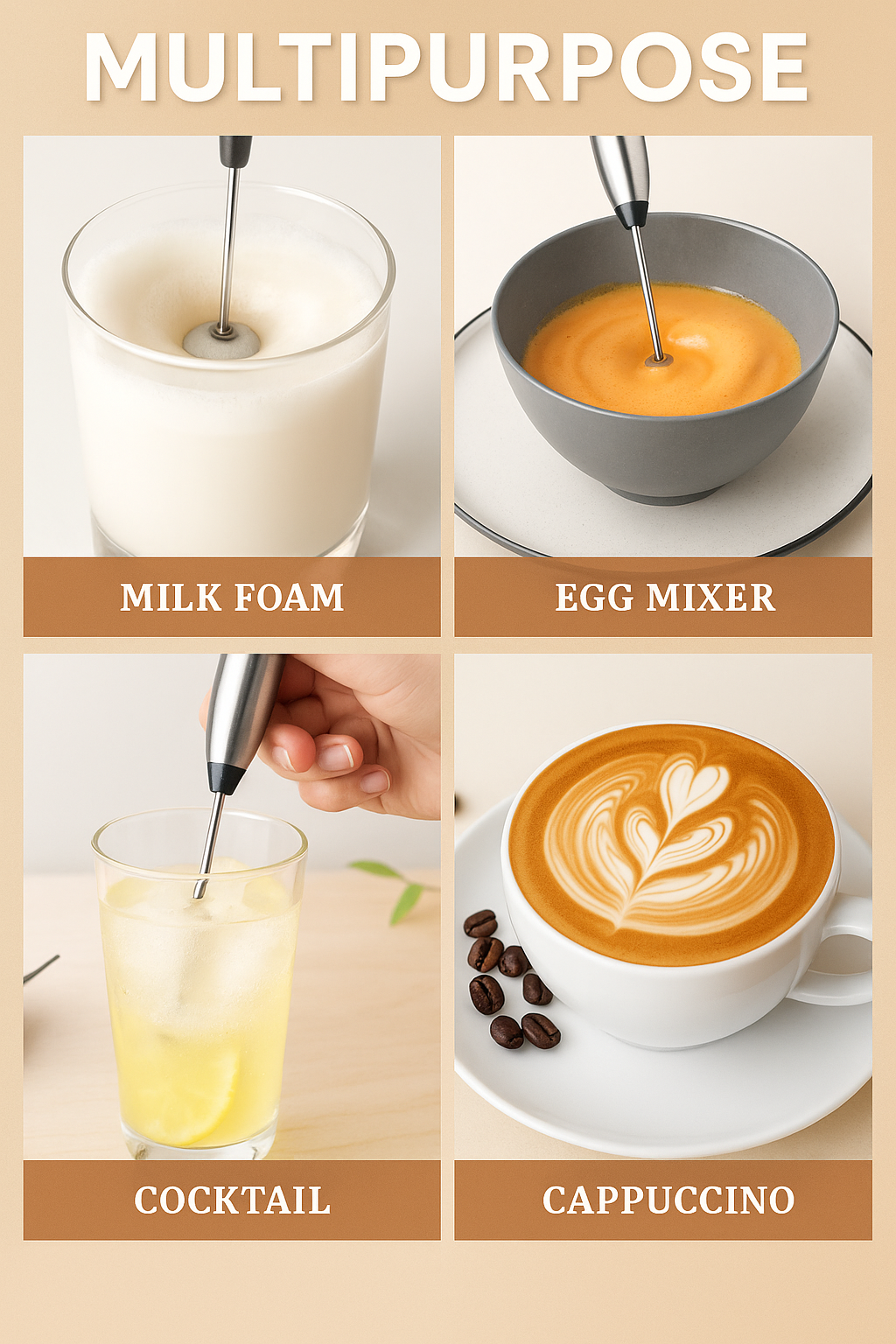 Rechargeable Coffee Beater - Electric Coffee Mixer Rechargeable Milk Shaker Maker - 2 in 1 Electric Egg Beater Coffee - USB Adjustable Electric Blender