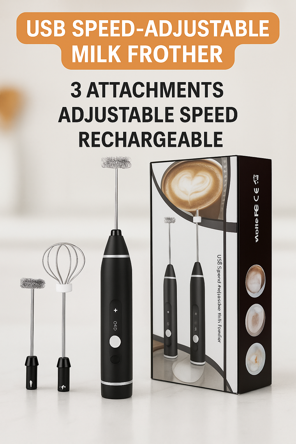 Rechargeable Coffee Beater - Electric Coffee Mixer Rechargeable Milk Shaker Maker - 2 in 1 Electric Egg Beater Coffee - USB Adjustable Electric Blender