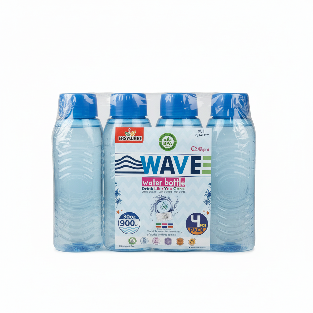 Wave 900ml BPA-Free Water Bottle – Set of 4 (multicolor)