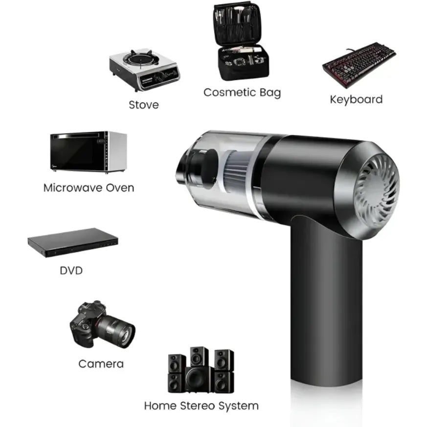 Compressed Air Duster, 100000RPM Handheld Car Vacuum/Air Blower& Pump, 3 Gear Adjustable Electric Air Duster/Car Vacuum Cleaner, Keyboard Duster with LED Light-10 Kits Air Blower for Computer