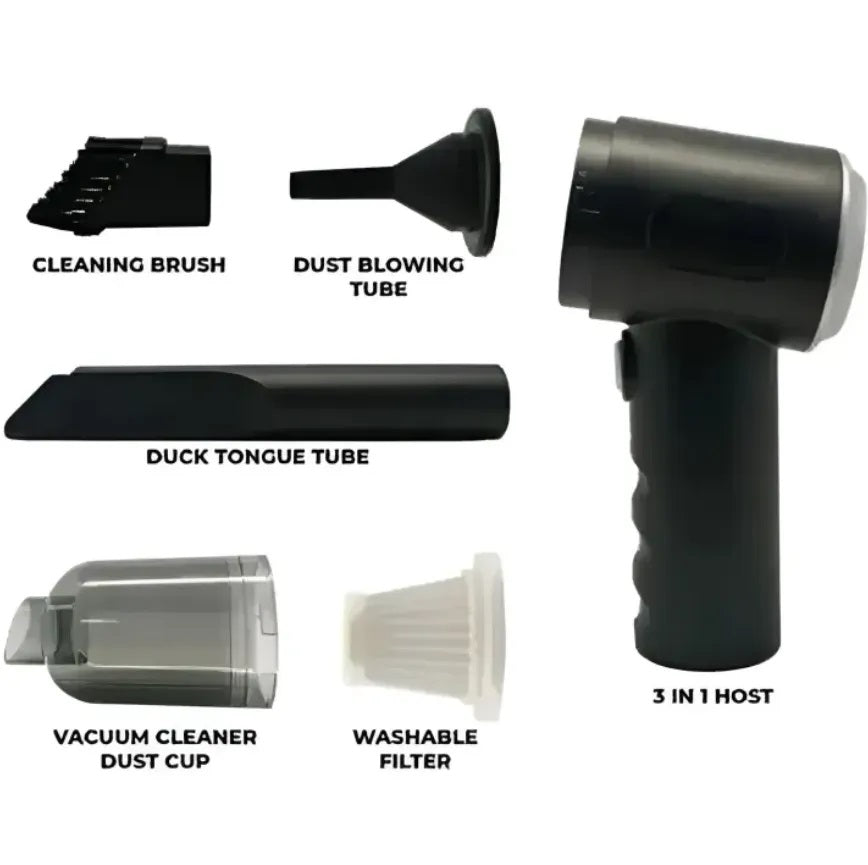Compressed Air Duster, 100000RPM Handheld Car Vacuum/Air Blower& Pump, 3 Gear Adjustable Electric Air Duster/Car Vacuum Cleaner, Keyboard Duster with LED Light-10 Kits Air Blower for Computer