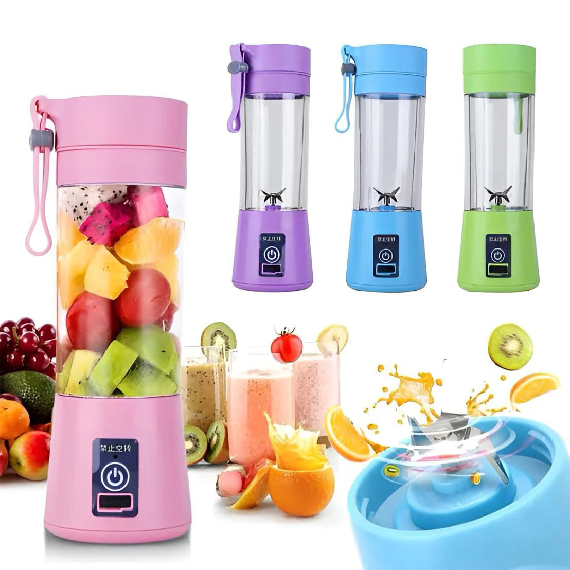 6-Blade Mini Portable USB Juicer Blender – Rechargeable Smoothie Maker for Travel & Gym