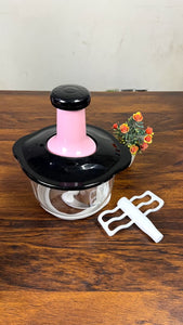 Manual Hand Push Food Chopper – Compact Vegetable & Fruit Cutter with Mixing Blade