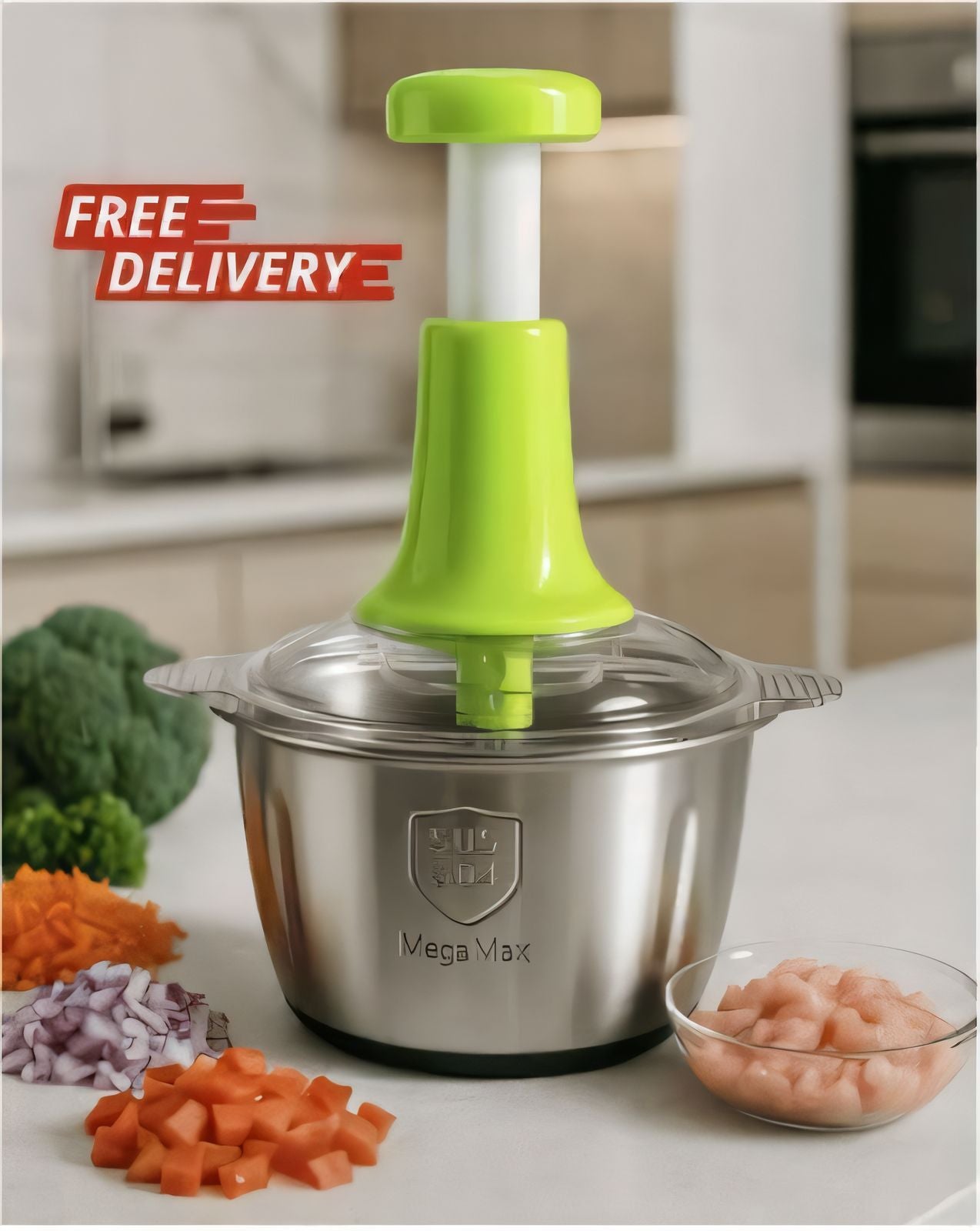 2.0L 4-Blade Meat & Vegetable Push Chopper – Stainless Steel Bowl | Premium Quality