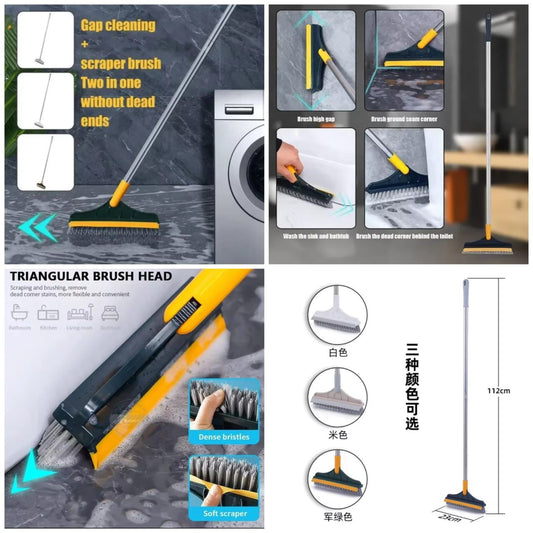 2-in-1 Viper Mop & Brush – Triangular Head Scrubbing Mop with Soft Scraper & Dense Bristles (112cm)