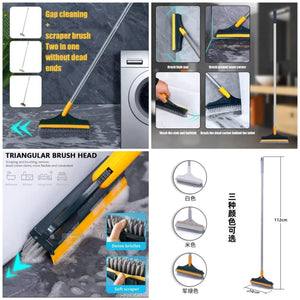 2-in-1 Viper Mop & Brush – Triangular Head Scrubbing Mop with Soft Scraper & Dense Bristles (112cm)