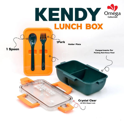 Kendy 2-Portion School Lunch Box – With Spoon, Fork & Lock Lid | BPA-Free & Leak-Proof