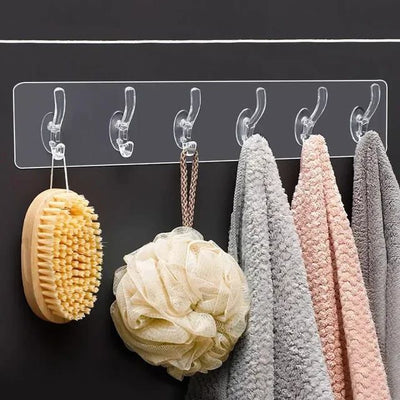 Plastic Adhesive 6-Hook Sticker Patti – Wall-Mounted Organizer for Towels, Keys & Utensils