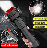 Multifunction Rechargeable LED Flashlight – Car Emergency Tool with Window Breaker, Seatbelt Cutter & Power Bank