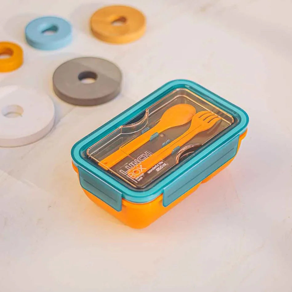 Kendy 2-Portion School Lunch Box – With Spoon, Fork & Lock Lid | BPA-Free & Leak-Proof