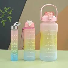 3-in-1 Motivational Water Bottle Set – Gradient Leak-Proof Bottles with Time Marker (Set of 3)
