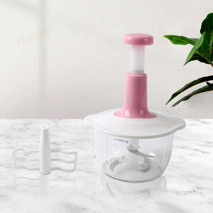 Manual Hand Push Food Chopper – Compact Vegetable & Fruit Cutter with Mixing Blade