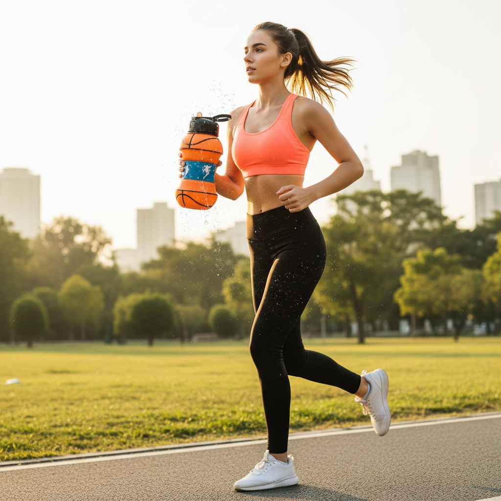 Lifestyle shot of basketball bottle during sports activity