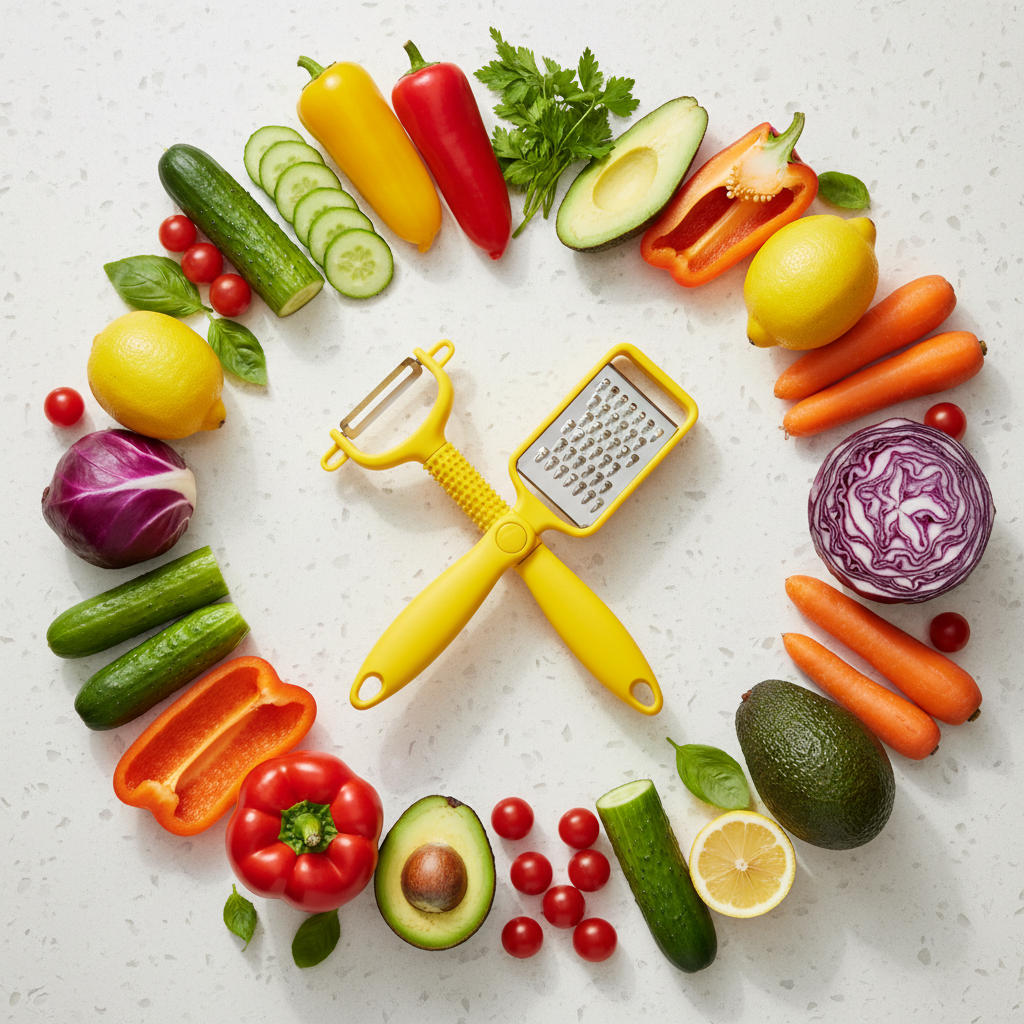 Kitchen tool set with fresh produce