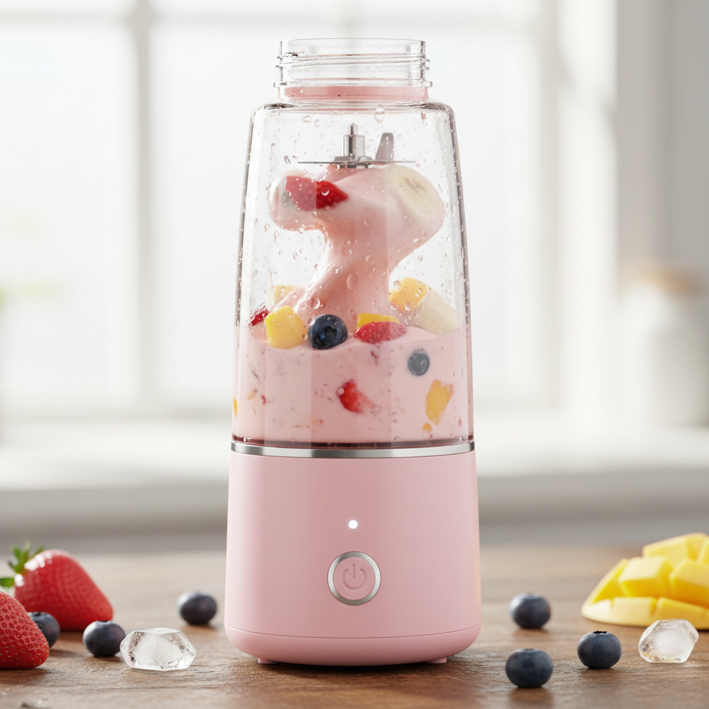 Portable juicer blending fresh fruit smoothie
