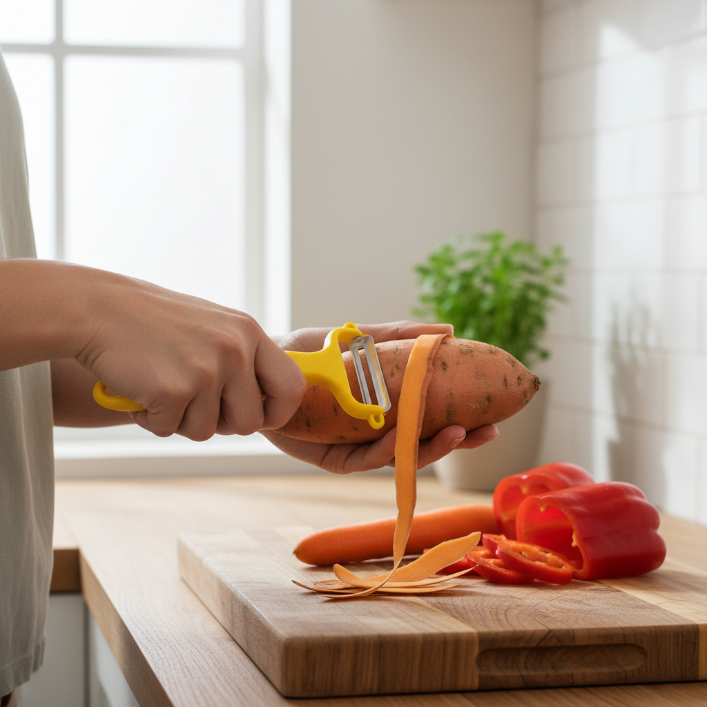 Using the peeler on fresh vegetables