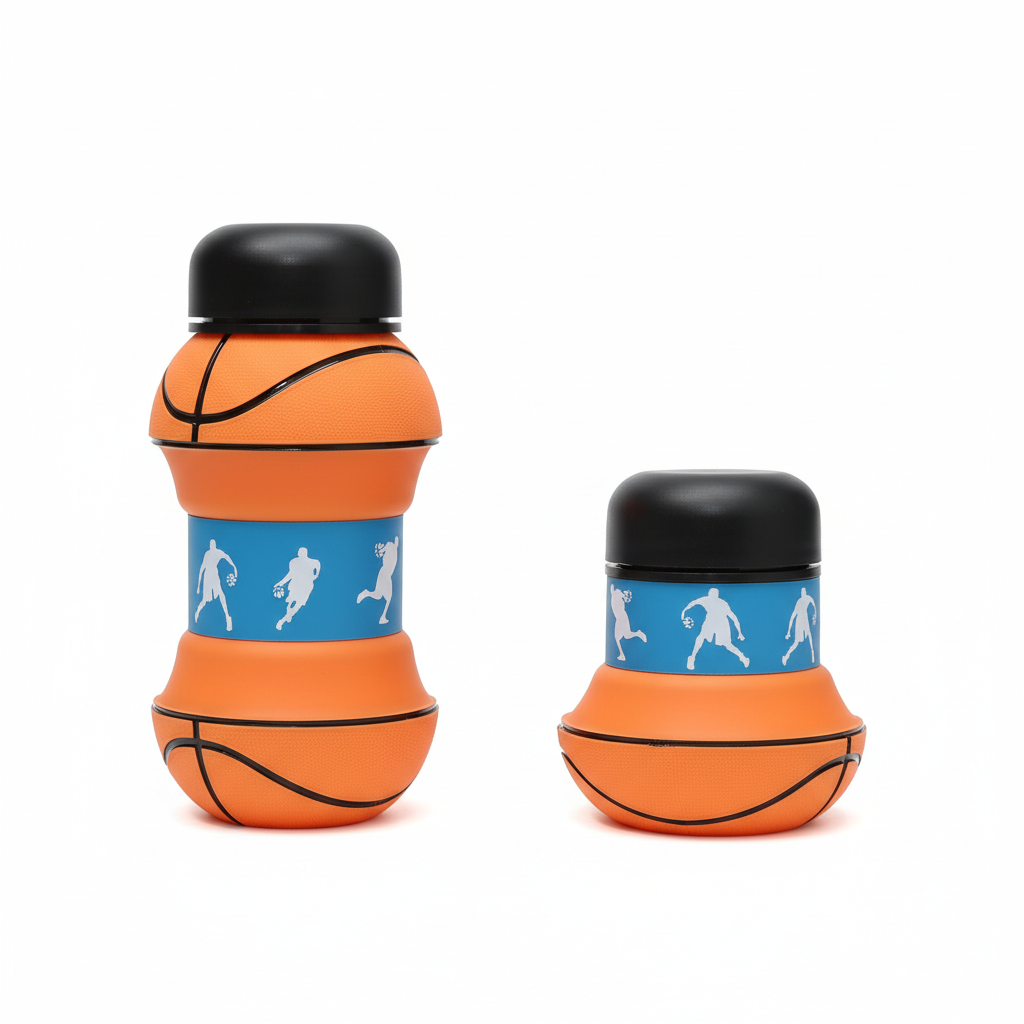 Basketball bottle shown expanded and collapsed